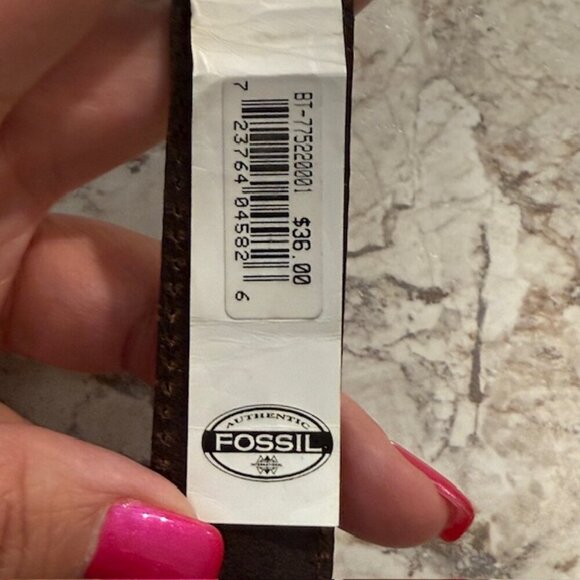 Fossil Skinny Belt Brown Leather Womens S Ornate Silver Metal Buckle and Keeper - Picture 7 of 11